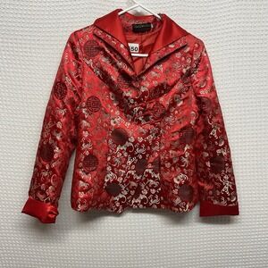 VTG River Thai Silk Suit 101 Red/Gold Jacket Dress Jacket Size M Oriental